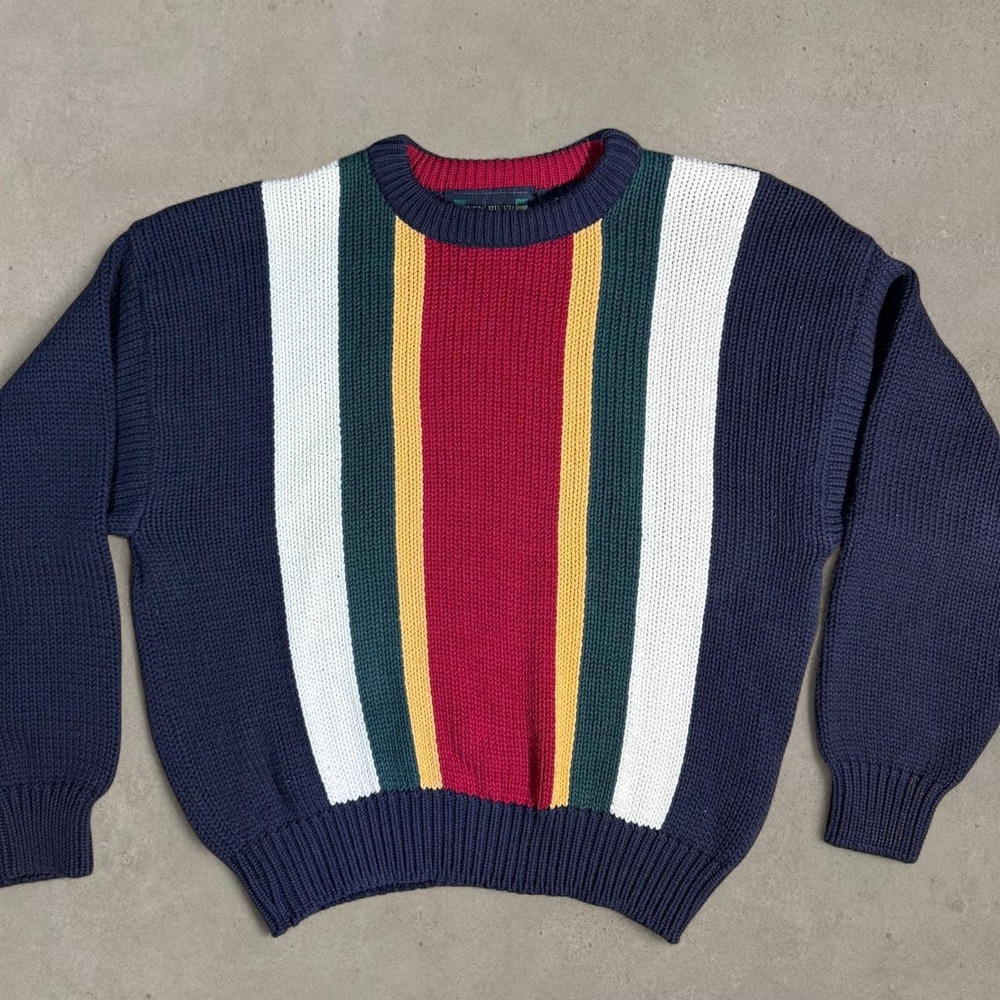 Vintage New River Colorblock Cotton Knit Sweater Men's M 90s Grandpa Preppy